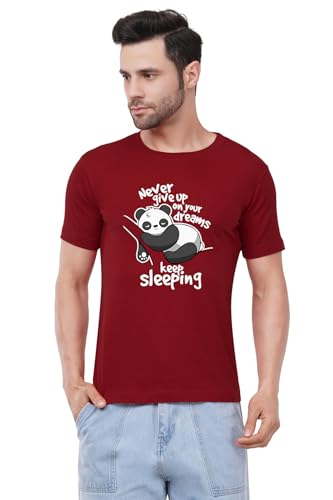 Image of Caseria Men's Cotton Printed T-Shirt -Dreams Keep Sleeping | 100% Cotton | Half Sleeves | Regular Fit | Printed | Round Neck | Graphic T Shirt