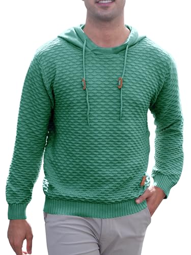 Mens Hooded Sweatshirt Casual Long Sleeve Drawstring Solid Knitted Hoodie Pullover Sweater4