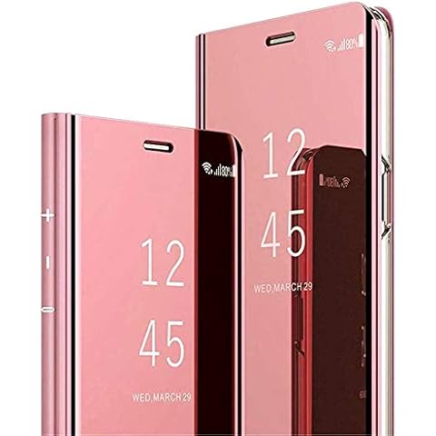 Vepbk Mirror Case for Samsung Galaxy A52s 5G / A52 5G / A52 4G Cover Mirror Case Hard PC Bookstyle Slim PU Leather Back Cover with Stand Function Shockproof Protective Shell Phone Case,Rose Gold Cover
