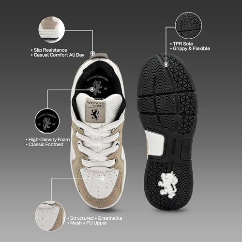 Image of Red Tape Women's Sneakers White Mesh Pu Round Toe Lace-Up Easy Movement