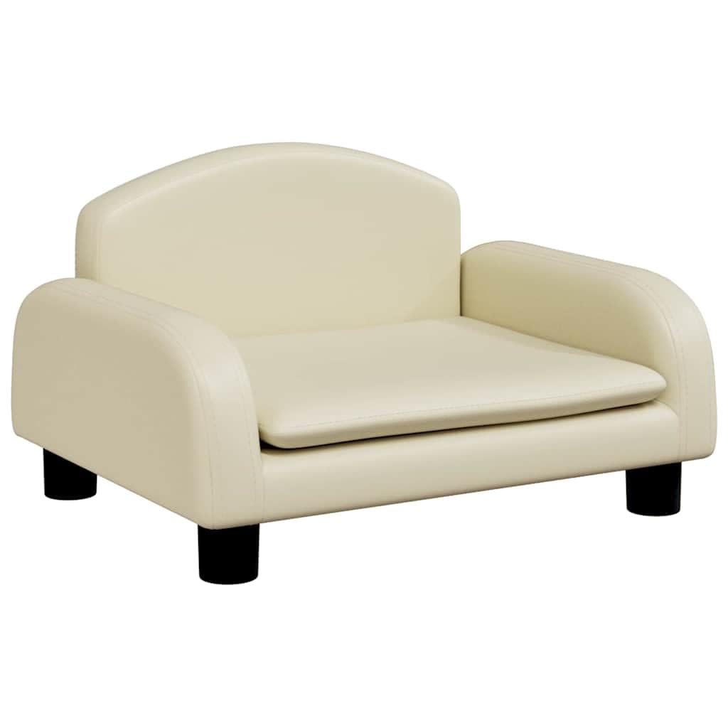 Hundesofa Creme 50x40x30 cm Kunstleder - Bequemes Hundebett für kleine Hunde und Welpen - Gepolsterte Tiercouch mit Holzrahmen und Füßen für Wohnzimmer und Schlafzimmer