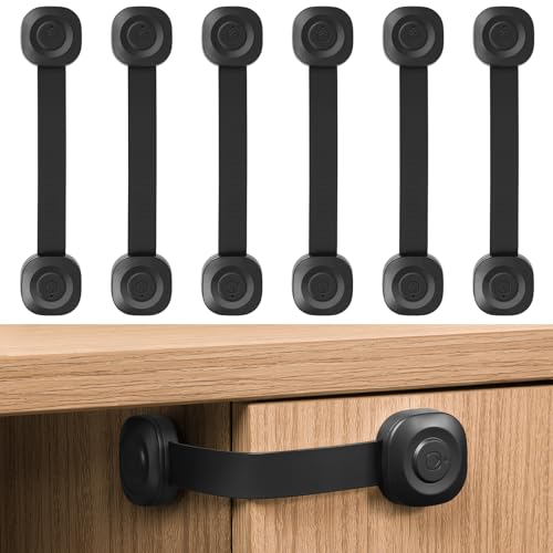 ECHOCUBE Kindersicherheits-Schubladenschlösser, 6 Stück verstellbare Schrankschlösser, Baby-Sicherheitsgurtschlösser für Schränke, Kühlschrank, Toilette, Mülleimer (schwarz)