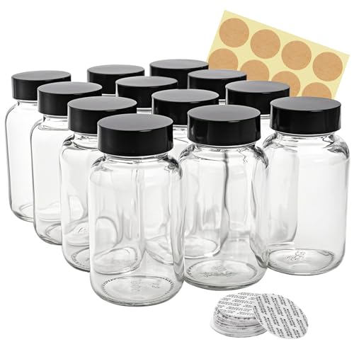 Kingrol 12 Pack 4 oz Glass Ginger Shot Bottles with Caps, Leak-Proof, Reusable Wellness Juice Bottles, Small Glass Jars for Travel, Beverages, Spices & DIY
