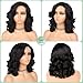 quickwig Short Body Wave Wig Glueless Short Wavy Bob Wigs Side Part Loose Wave Wigs for Women Shoulder Length Curly Synthetic Wig Lace Part Hair (Natural Black)