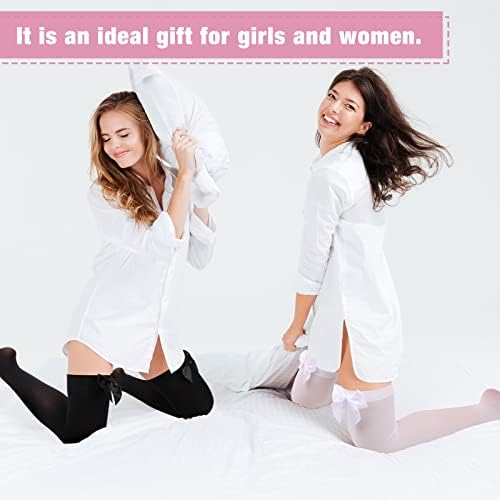 Geyoga 2 Pairs Opaque Bow Stockings Thigh High Stockings Black White Knee High Socks with Bows Women's Knee High Socks over Knee Long Tights for Girls Ladies