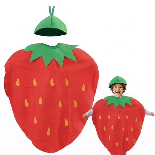 JOVYTH Déguisement Fraise Enfant pour Filles & Garçons 3-8 Ans (100-135cm) – Adorable Costume Fruits Doux pour Fête, Carnaval, Halloween, École