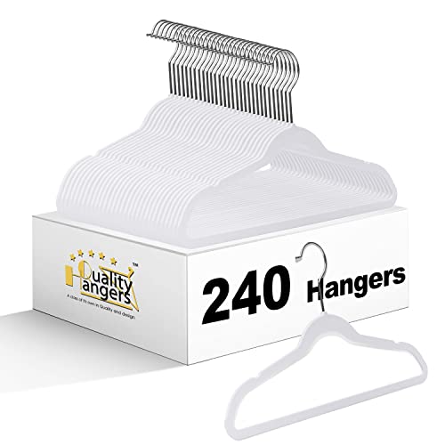 Quality Children's Plastic Non Velvet Non-Flocked Thin Compact Hangers Swivel Hook for Shirts Blouse Coats (White, 240)