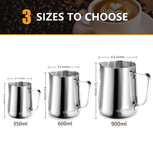 Hoomil Milk Frothing Pitcher, 12Oz/350Ml Stainless Steel Steaming Pitcher Barista Milk Frother Cup Jug For Espresso Machine Coffee Cappuccino Latte Art - Silver #TOP1