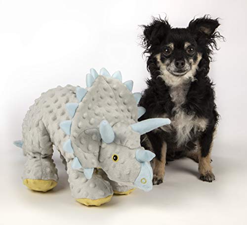 Image of goDog Dinos Frills Squeaky Plush Dog Toy, Chew Guard Technology - Gray, Extra Large