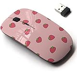 CJCBROES 2.4G Wireless Mouse with Cute Pattern Design for All Laptops and Desktops with Nano Receiver - Strawberry Repeating