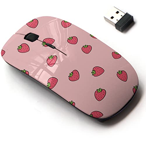 CJCBROES 2.4G Wireless Mouse with Cute Pattern Design for All Laptops and Desktops with Nano Receiver - Strawberry Repeating