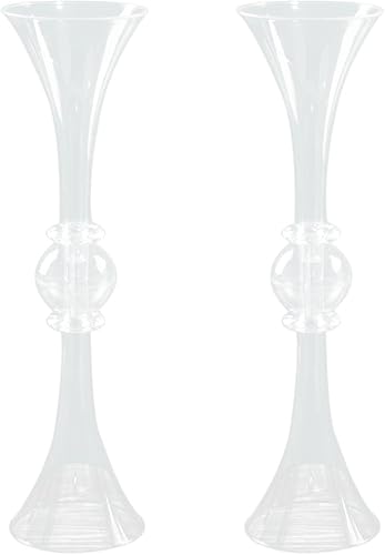 Miniatura 7 de Efavormart - Juego de 2 centros de mesa de trompeta con adornos de cristal transparente de 21 pulgadas, jarrón reversible de plástico para flores