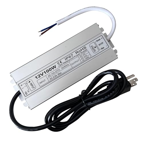 Image of Led Driver 12V Led Transformer 100W IP67 Waterproof Power Supply Ultra Thin 0.78in 100-277V AC to 12Vdc Low Voltage Transformers with 3-Prong Plug 3.3 Feet Cable Indoor Outdoor LED Light