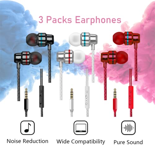 Yatloml 3 Pack Earphones, Wired In-Ear Headphones Earphones With Microphone and Volume Control, Noise Isolating and Deep Bass, Lightweight 3.5 mm Earbuds Compatible With iPhone, iPad, Android - Image 4