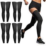 SEANSELO 4 Paar Kompressionsbeinlinge, Lange UV-Schutz Sport Beinlinge für Herren Damen, Kompression Beinschoner für Laufen Basketball Fußball