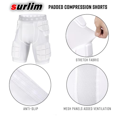 Surlim 5-Pad Football Compression Girdle/Shorts, Football Padded Shorts, Football Girdle Hip and Thigh Protector (White, XX-Large) by surlim - Image 4