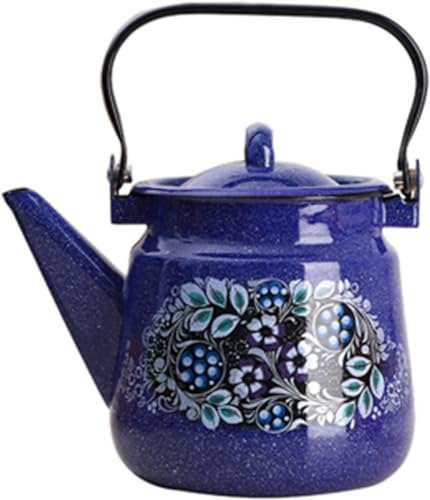 Théière en émail et bouilloire à café motif floral bleu pour cuisinière