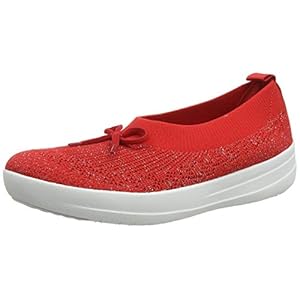Fitflop Dames Uberknit Ballerina met strik gesloten teen ballerina’s, Rood Ss20 Hoog Risico Rood 002, 39 EU