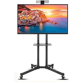 Mobile TV Cart Mount Rolling TV Stand with Wheels and Shelves Height Adjustable