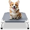 Elevated Dog Bed for Small Dogs, Outdoor Cooling Dog Bed Cot for Small Pets, Indoor Detachable Raised Dog Bed with Non-Slip Feet, Double Layer Polyester Cotton (20″ L x 20″ W x 6.5″ Th)