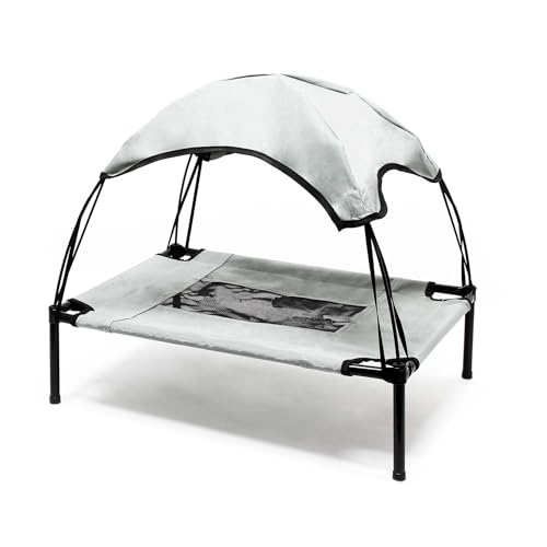 Wiltec Hundebett mit Dach Grau 91 x 76 x 16 cm Größe L bis 35 kg Outdoor Katzenliege Haustier Schlafplatz Sonnendach
