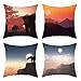 Epinki Zestaw 4 poszewek na poduszkę, 40 x 40 cm, poszewka na poduszkę z poliestru z motywem słonia, zachód słońca, krajobraz z zachodem słońca, wygodna, kwadratowa poszewka na poduszkę, pomarańczowo-niebiesko-szara, zestaw 4 (bez wypełnienia poduszki)