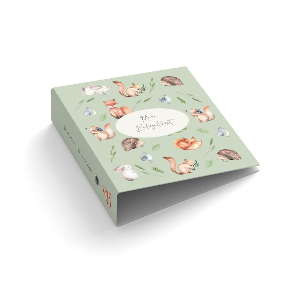 Ringordner | Ordner | Wunschtext bedrucken lassen | Waldtiere | Meine Kindergartenzeit | Mit Griffloch | für DIN A4 | personalisiert | 7,4 cm breit | Erinnerungen
