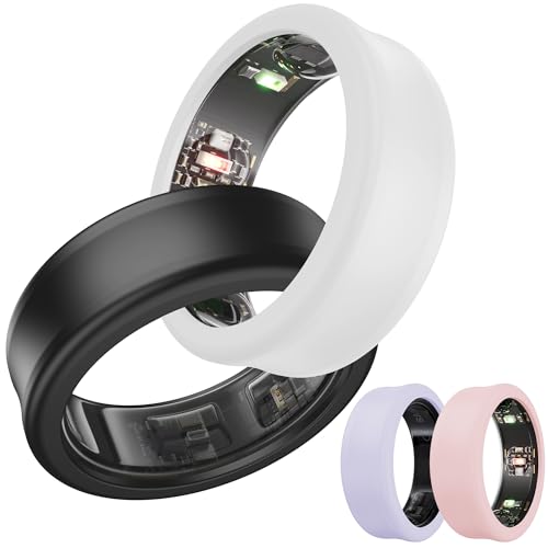DDJ [4 Pack Ultra -Thin Cover for Samsung Galaxy Ring, Protector for Oura Rings/RingConn Sizing Kit, Anti-Scratch Soft Silicone, Sizing M for Rings 11/12/13/14/15 (White/Black/Pink/Purple)