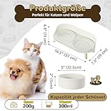 Hundenapf Set Erhöht Hunde Napfset - Doppel Fressnapf Hund Keramik mit Spritzschutz Ständer - Hundenäpfe 2er Set für Futter und Wasser - Futterstation für Kleine Hunde und Katzen - 2 x 300 ml - Weiß