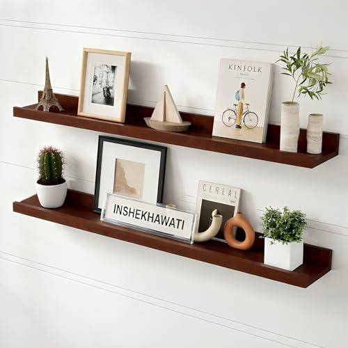 Image of Solid Wood Floating Wall Shelf | Premium Wall Mounted Wooden Shelf for Living Room, Bedroom & Office | Modern Minimalist Decor Shelf | 34 Inch | Teak Finish