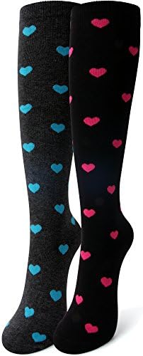 Delisocks Women's Colorful Heart Pattern Novelty Casual Cotton Knee High Socks,Black/Gray,Shoe 5-10