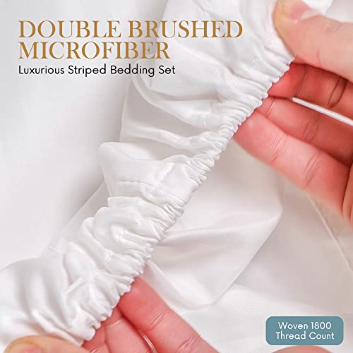 King Italian Prestige Collection Striped Bed Sheet Set – 1800 Luxury Soft Microfiber Deep Pocket 4-Piece Bedding Set - Wrinkle, Stain, Fade Resistant - White #TOP2