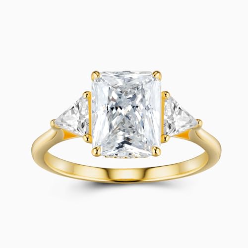 3ct Moissanite Rings for Women, 3 Stone Square Radiant Cut D Color VVS1 18K Gold Plated 925 Sterling Silver, Cut Lab Created Diamond Wedding Promise Fashion Jewelry2