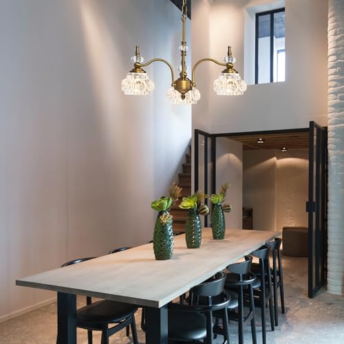 Montex Brass Pendant Light,Gold Vintage Chandelier Light Fixture 3 Lights,Include 4 Light Bulbs Glass Pendant Light Crystal Hanging Light by Montex - Used condition - Image 5