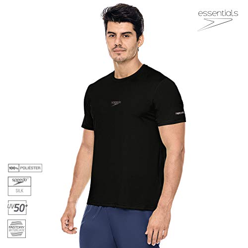 Speedo Interlock Camiseta de Manga Curta, Masculino, Preto, P