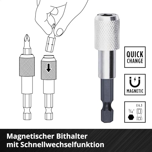 Original Einhell M-CASE 42-tlg. Bit-Set (25-mm-Bits, 50-mm-Bits, Magnethalter, Steckschlüssel, Schnellwechselbithalter inkl. Aufbewahrungsbox)