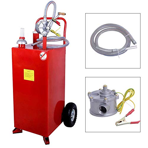 SUNCOO 30 Gallon Gas Caddy with Pump, Heavy Duty Portable Fuel Tank with Wheels, Diesel Kerosene Storage Containers for Boat, ATV, Car, Mower and Generators, Red