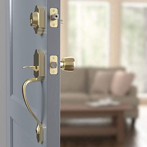 Amazon Basics Handleset With Tulip Knob - Single Cylinder - Polished Brass #TOP5