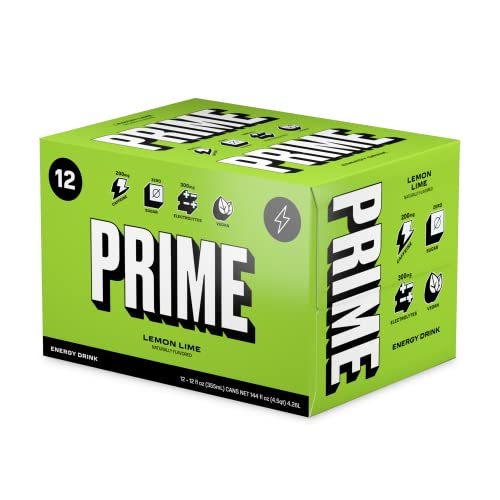 Prime Energy Drink"Lemon Lime," Naturally Flavored, 200Mg Caffeine, Zero Sugar, 300Mg Electrolytes, Vegan, 12 Fl Oz Per Can (Pack Of 12) #TOP3