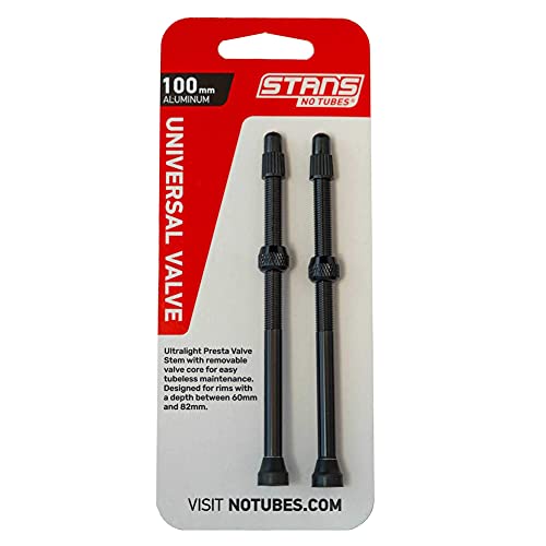 Stan's Notubes Universal Tubeless Presta Valve Stem Pair, Aluminum Stems, 100Mm, Black #TOP14