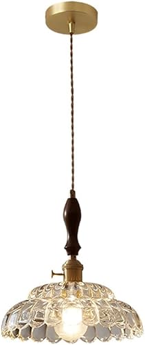 Modern Full Copper Pendant Lights, Mid Century Clear Glass Shade Ceiling Hanging Lighting, Vintage Walnut Chandelier for Hallway Kitchen Island