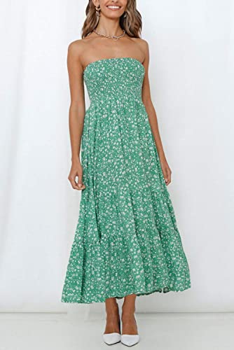 Image of ZESICA Women's Summer Boho Strapless Maxi Dress 2026 Casual Off Shoulder Smocked Flowy A Line Beach Holiday Long Dresses