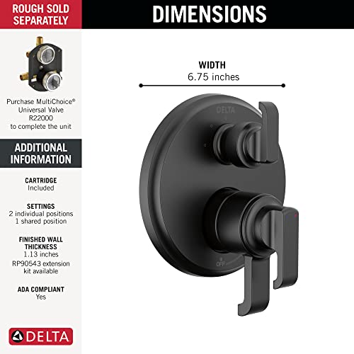 Delta-Faucet-Tetra-17-Series-Matte-Black-3-Setting-Integrated-Diverter-Valve-Trim-Kit-Black-Diverter-Valve-Trim-Kit-Shower-Trim-Kit-Matte-Black-T27889-BL-Valve-Not-Included