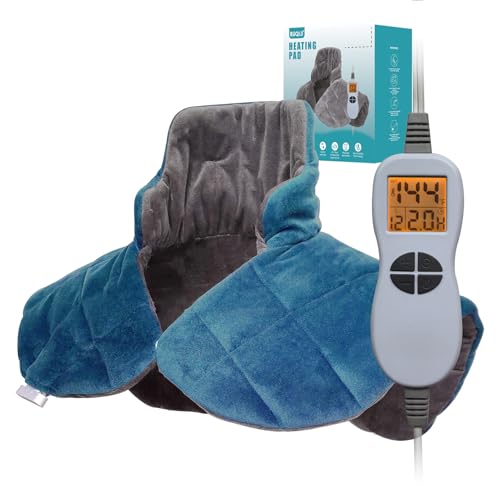 Ruqiji 19" x 24" Weighted Neck&Shoulder Heating Pad, 2.5lbs with 12 Temperature Settings&Countdown timer,Pain Relief for Neck/Shoulders/Menstrual Pain, Christmas Gifts for Women Men Mom Dad(Gray/Blue)
