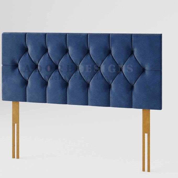 Adore Living Chesterfield Padded Lined Divan Bed Headboard | Plush Velvet Headboards for 5ft Kingsize Bed Frame | Elegant design wooden material headboards for beds (Blue, 5ft Kingsize Height-20inch)