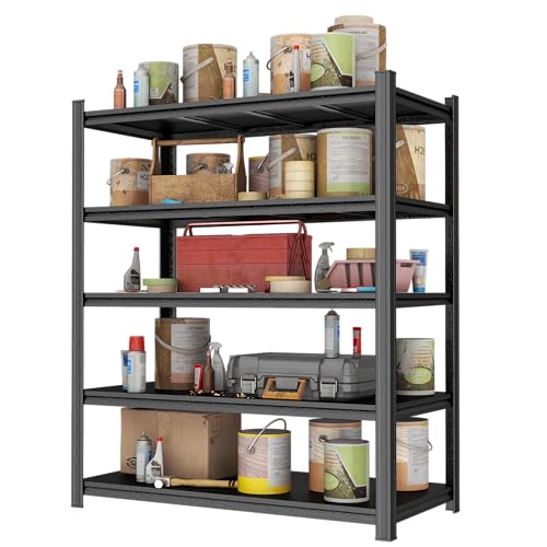Image of Garage Shelving Unit, Heavy Duty Metal Adjustable Storage, Steel Shelves, Industrial Shelves for Heavy Tools and Equipment, Ideal for Garage, Basement, Black (5-Tier, 63.0 inch H x 47.2 inch W x 23.6 inch D)