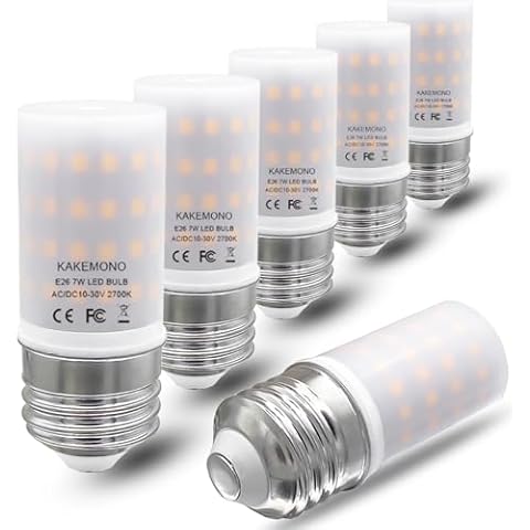 KAKEMONO 12V LED Light Bulb 7W AC/DC10-30V Low Voltage E26 Base,60watt Equivalent for Landscape RV Camper Marine Boat,12volt Battery Power System Off Grid Solar Lighting,Warm White 2700K,6Pack Cover