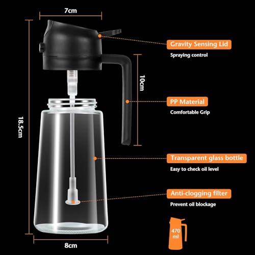 Blendura Spruzzino Olio, 2 in 1 Spruzzino Olio per Friggitrice Aria, 470ml Spruzzatore Olio Nebulizzatore Olio Oliera Spray, Spray per Olio da Cucina per Cucinare, Cuocere, Grigliare, Insalata - Immagine 5