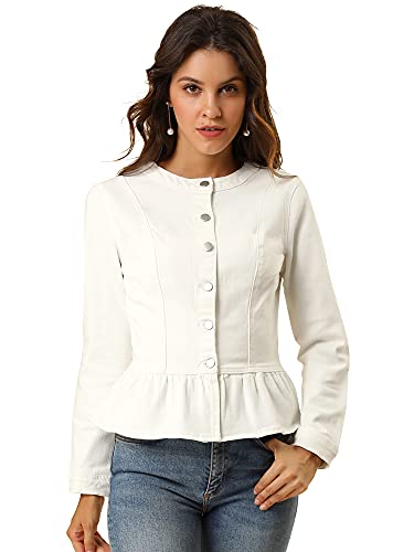 Veste en jean col rond femme blanche boutonnée style péplum taille XS