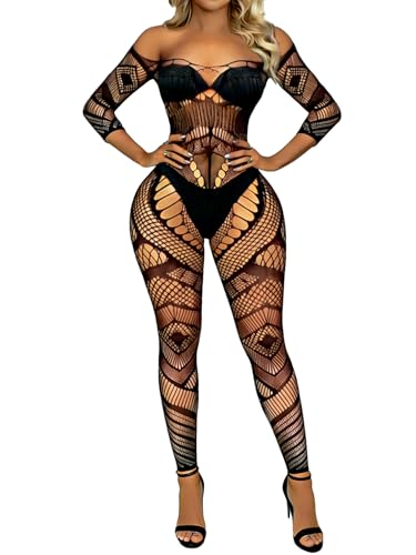 Buitifo Womens Fishnet Bodystocking Plus Size Crotchless Bodysuit Sexy Tights Soft Nightwear Lingerie